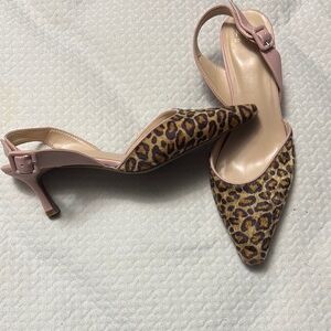 M&S wide Leopard Print Slingback kitten heel eu size 7.5